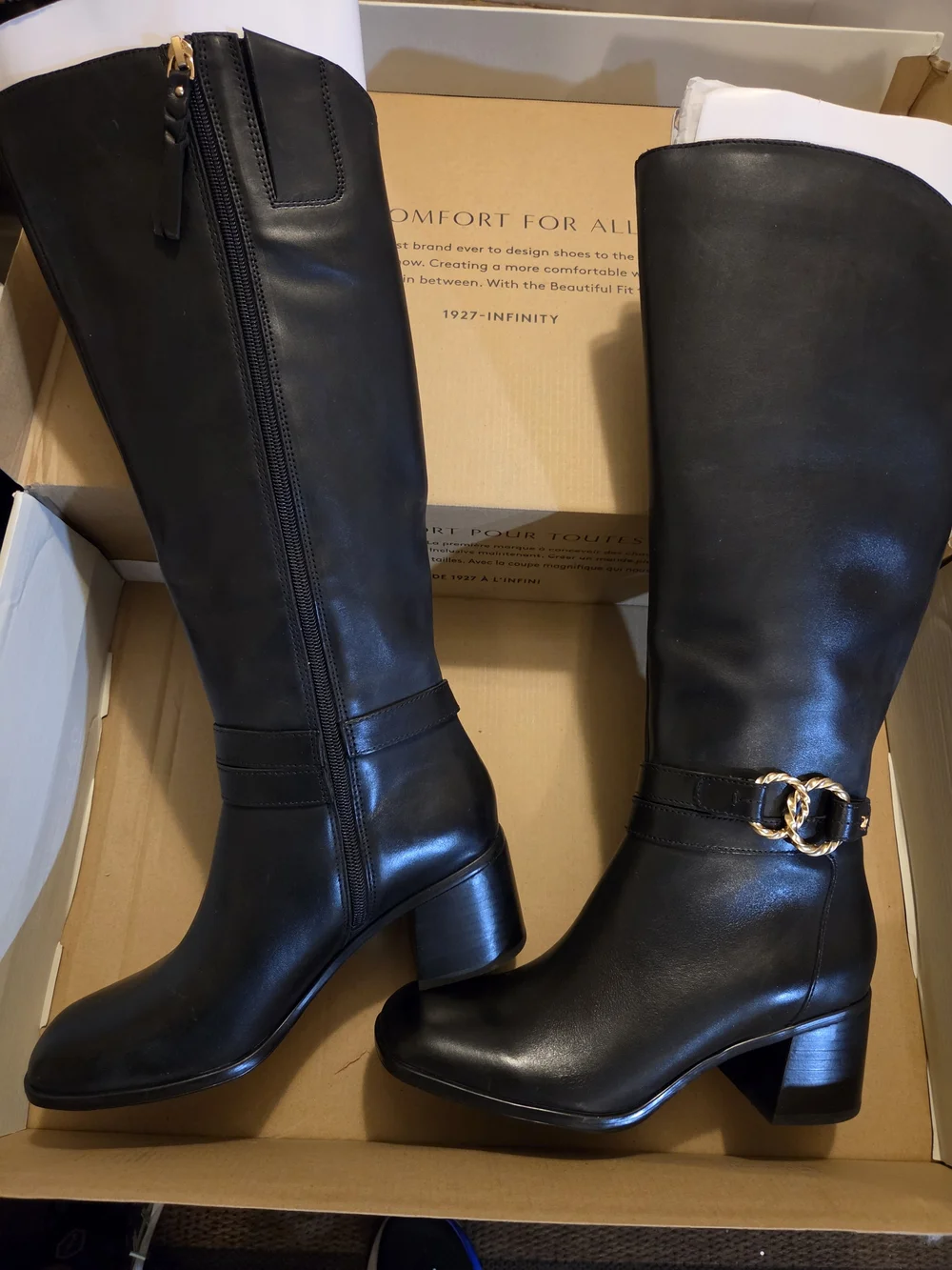 Naturalizer Black Over-the-Knee Leather Boots with Chain Accent